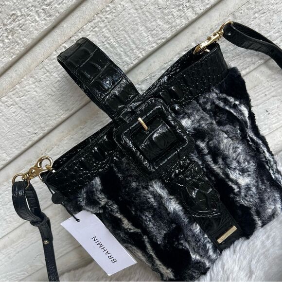 NWT | BRAHMIN Black Faith 3 in 1 Wichita Wristlet Crossbody Handbag Fur Bag - Picture 5 of 15